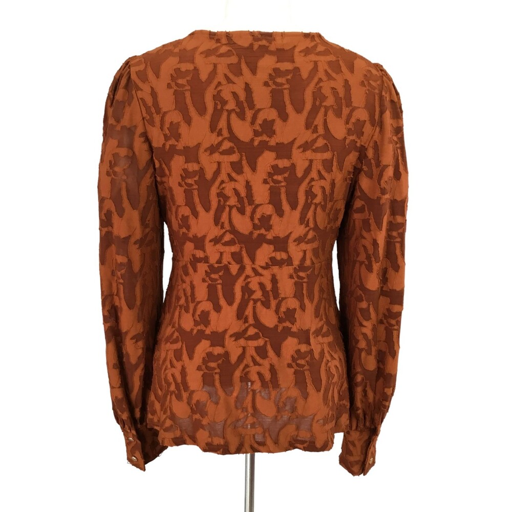 Eva Franco Anthropologie Burnout Velvet Top sz XS Puff Sleeve Sheer Rust Orange - Picture 9 of 16